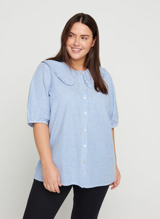 Striped shirt with 2/4 sleeves, Blue Stripe, Model image number 0