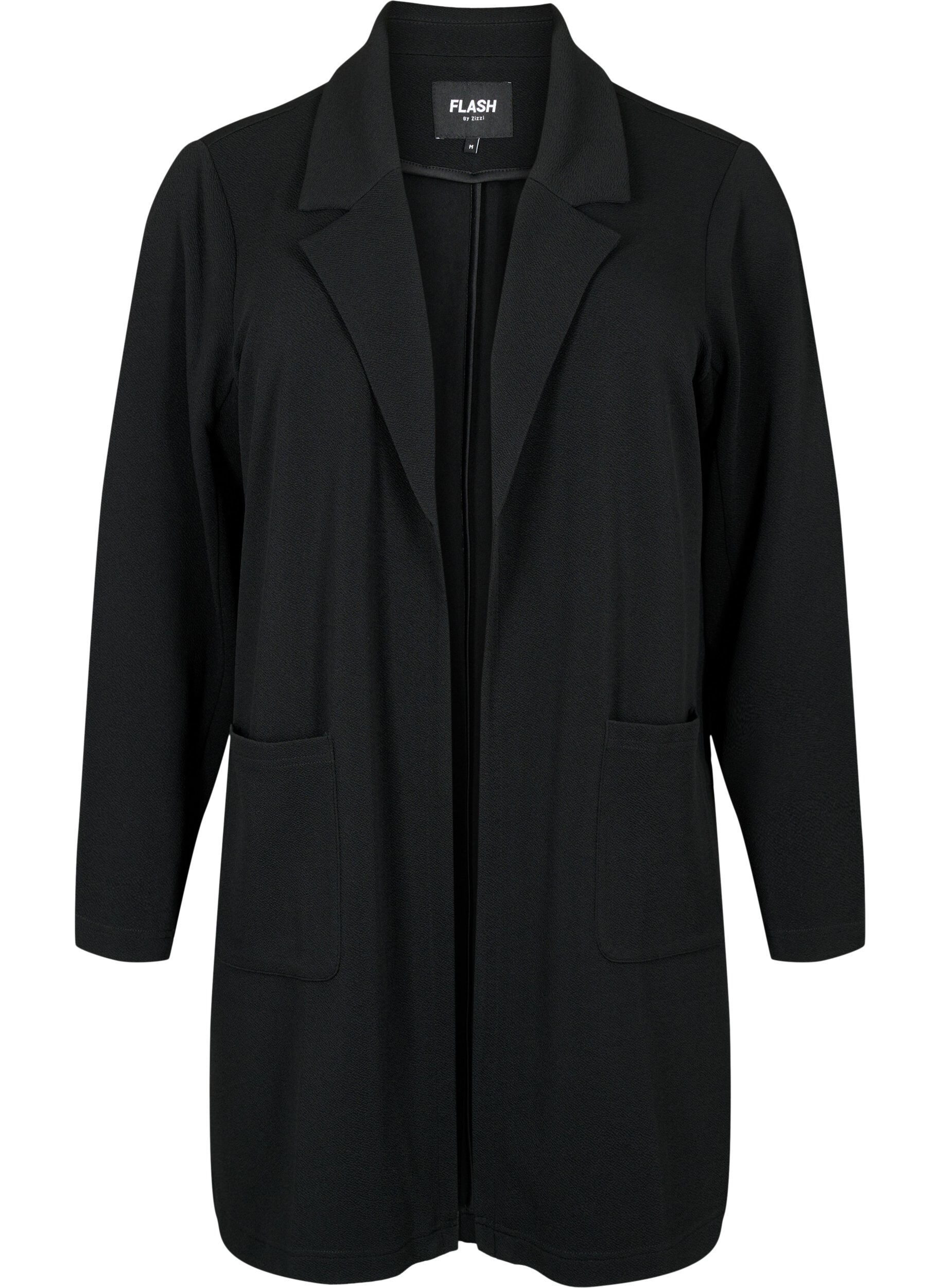 Zizzifashion Long blazer with pockets, Black, Packshot image number 0