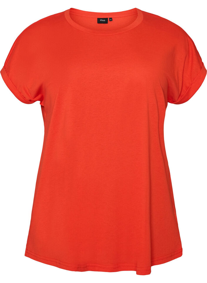 Short-sleeved cotton blend T-shirt, Orange, Packshot image number 0