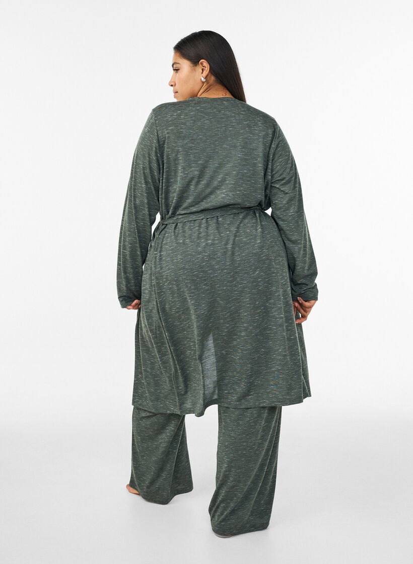Long jersey cardigan with tie-belt, Green, Model image number 1