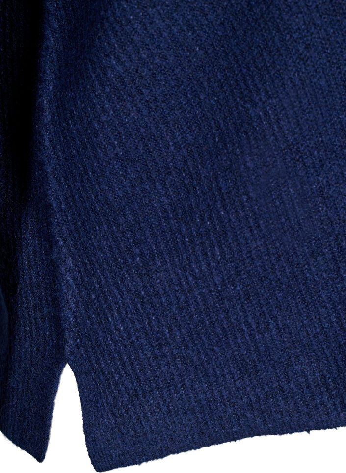 Knitted blouse with v-neck and long sleeves, Naval A. Black Mel., Packshot image number 3