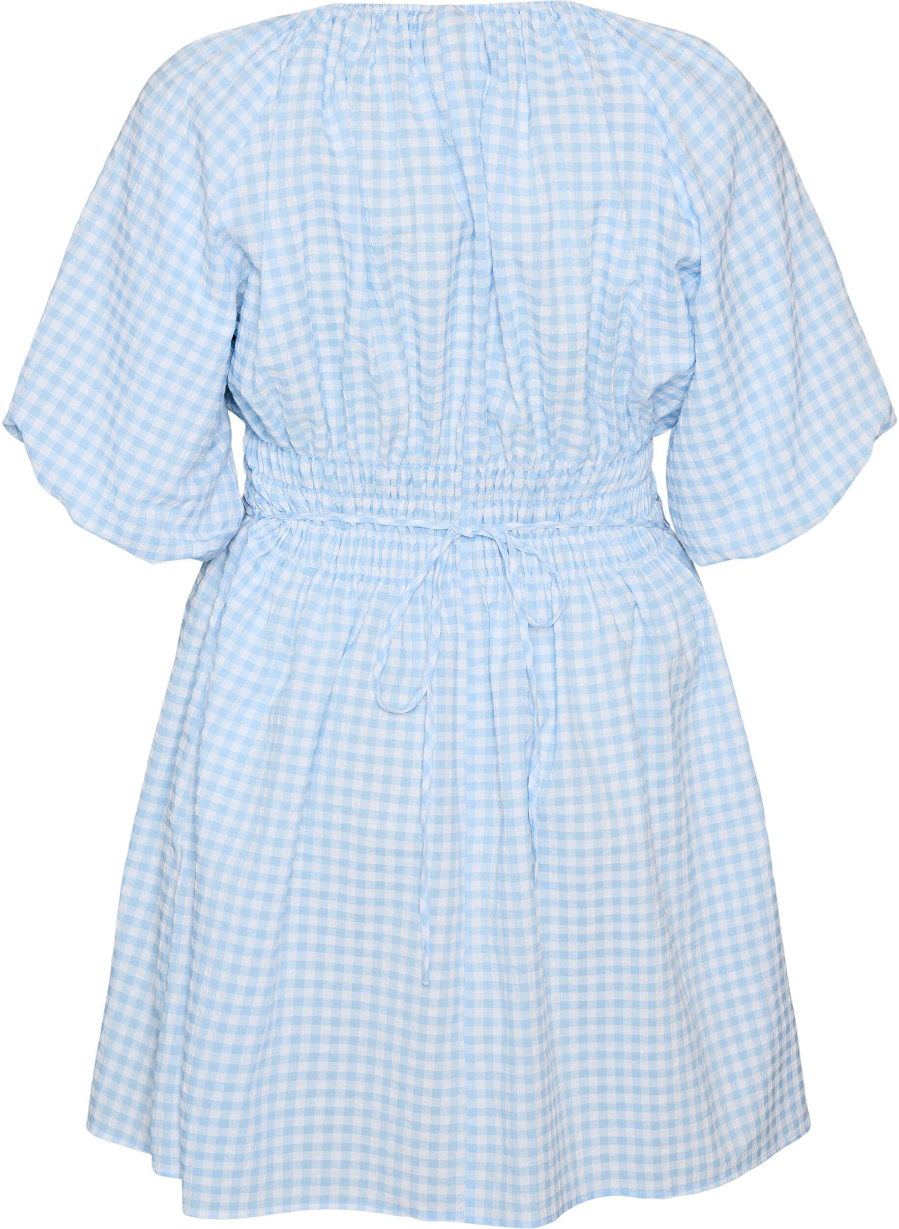 Zizzifashion Short small check dress with balloon sleeves, Light Blue, Packshot image number 1