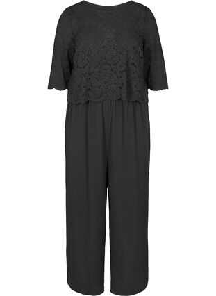 Jumpsuit with lace top and 3/4 sleeves, BLACK, Packshot image number 0
