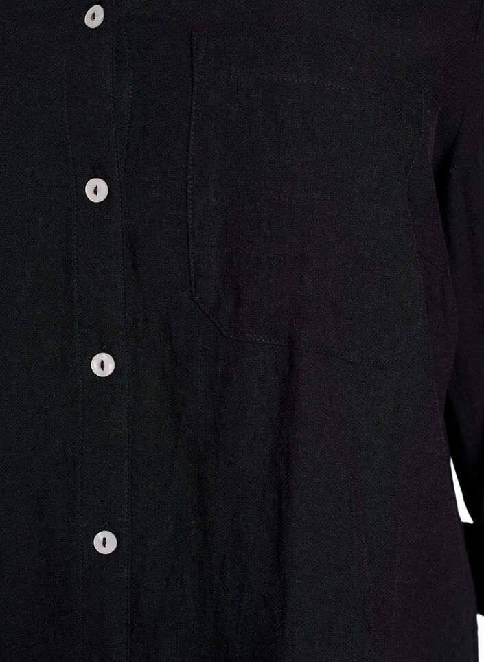 Shirt in linen and viscose with 3/4 sleeves, Black, Packshot image number 2