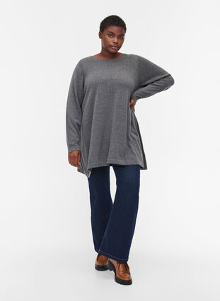 Plain knitted blouse with rounded neckline, Dark Grey Melange, Model image number 2