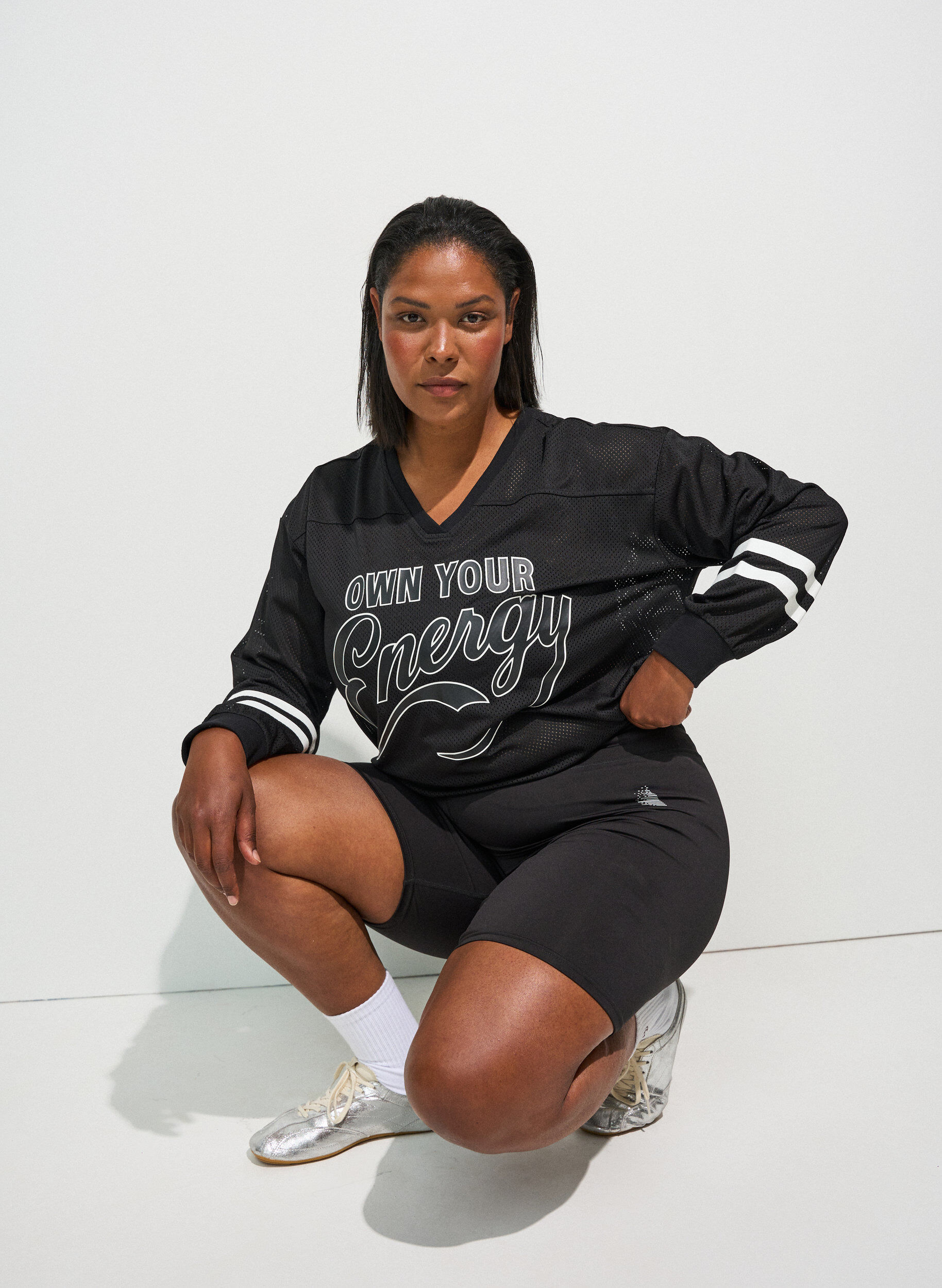 ZizzifashionSporty mesh top with text print, Black, Model image number 0