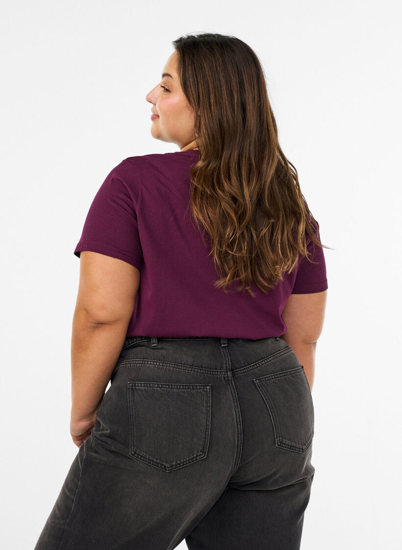 T-shirt with floral embroidery and rhinestones, Purple, Model image number 2
