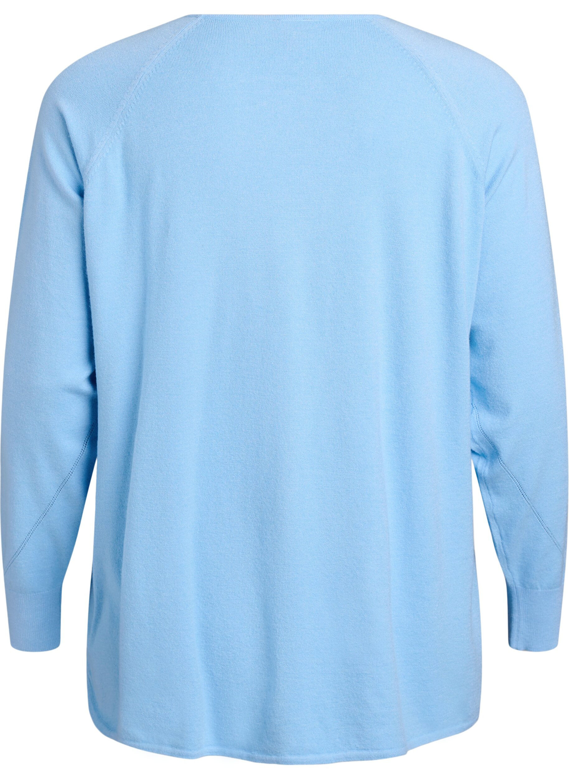 ZizzifashionKnit blouse with round neck and knitted pattern, Light Blue, Packshot image number 1