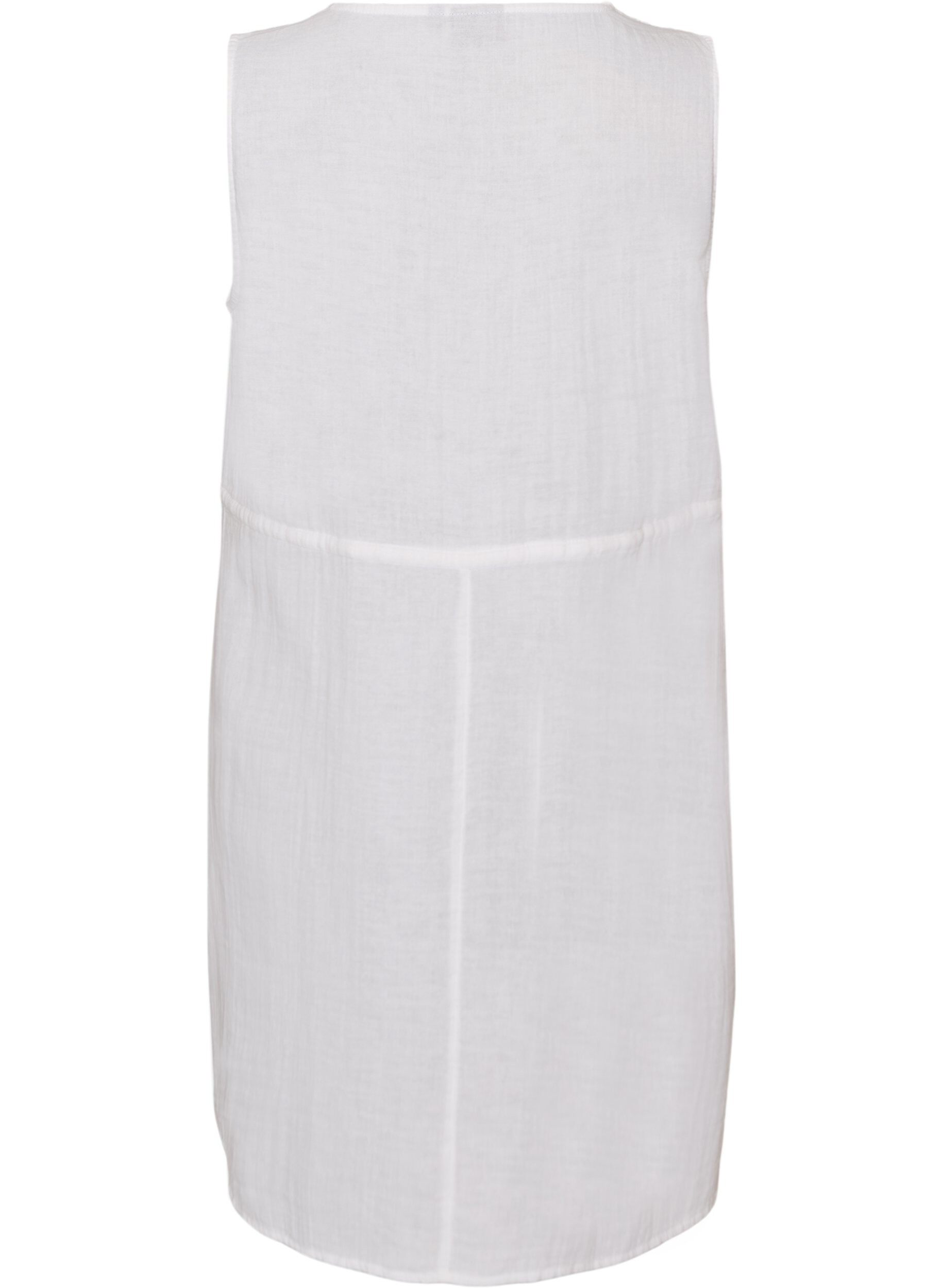 Zizzifashion Sleeveless cotton muslin dress with tie string, White, Packshot image number 1