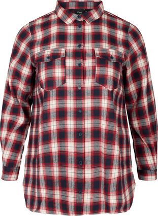Checked shirt with chest pockets, Red checked, Packshot image number 0