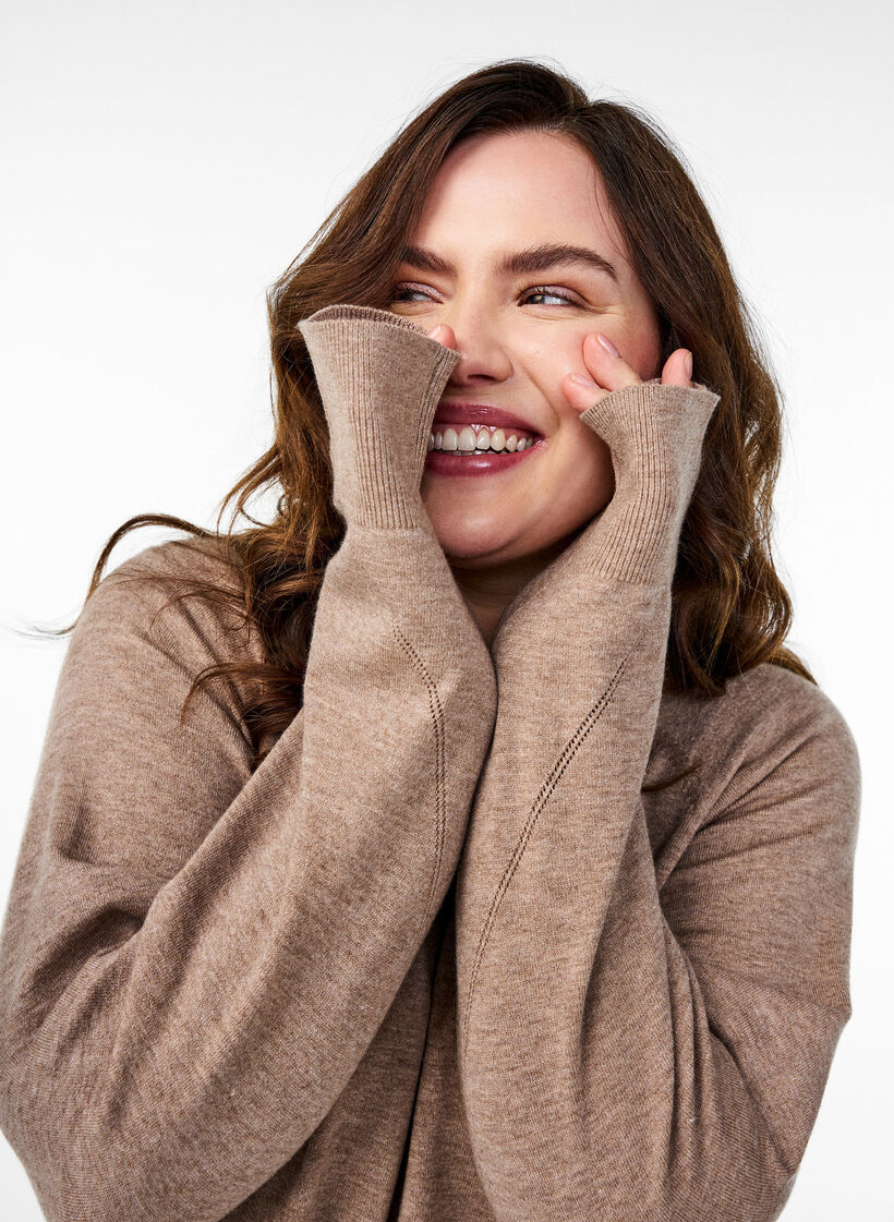 Knitted blouse with round neck and knitted pattern, Brown, Image image number 0