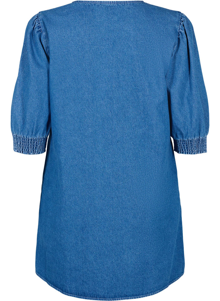 Tunic in denim with v neck, Medium Blue Denim, Packshot image number 1