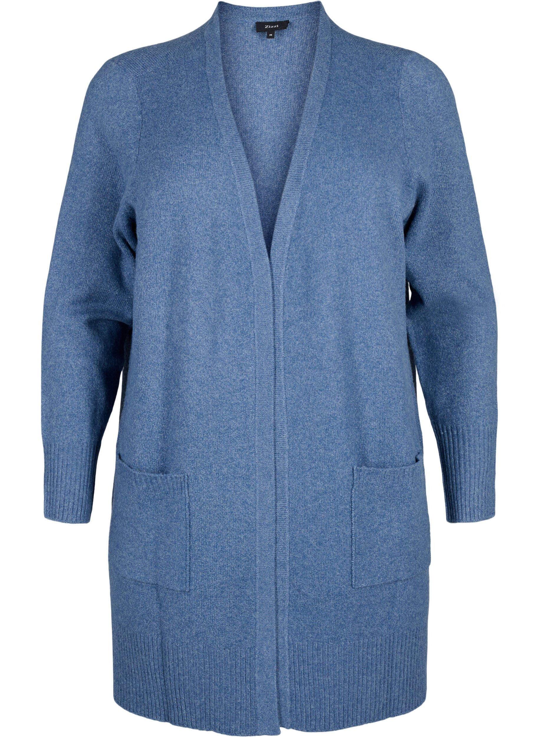 Zizzifashion Ribbed Knit Cardigan with Pockets, Blue, Packshot image number 0