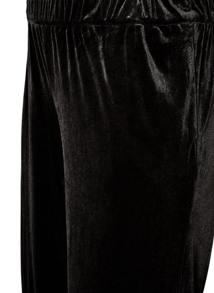 Velvet trousers with lace trim and wide legs, Black, Packshot image number 2