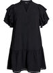 Short dress with ruffle sleeves and dotted texture, Black, Packshot image number 0