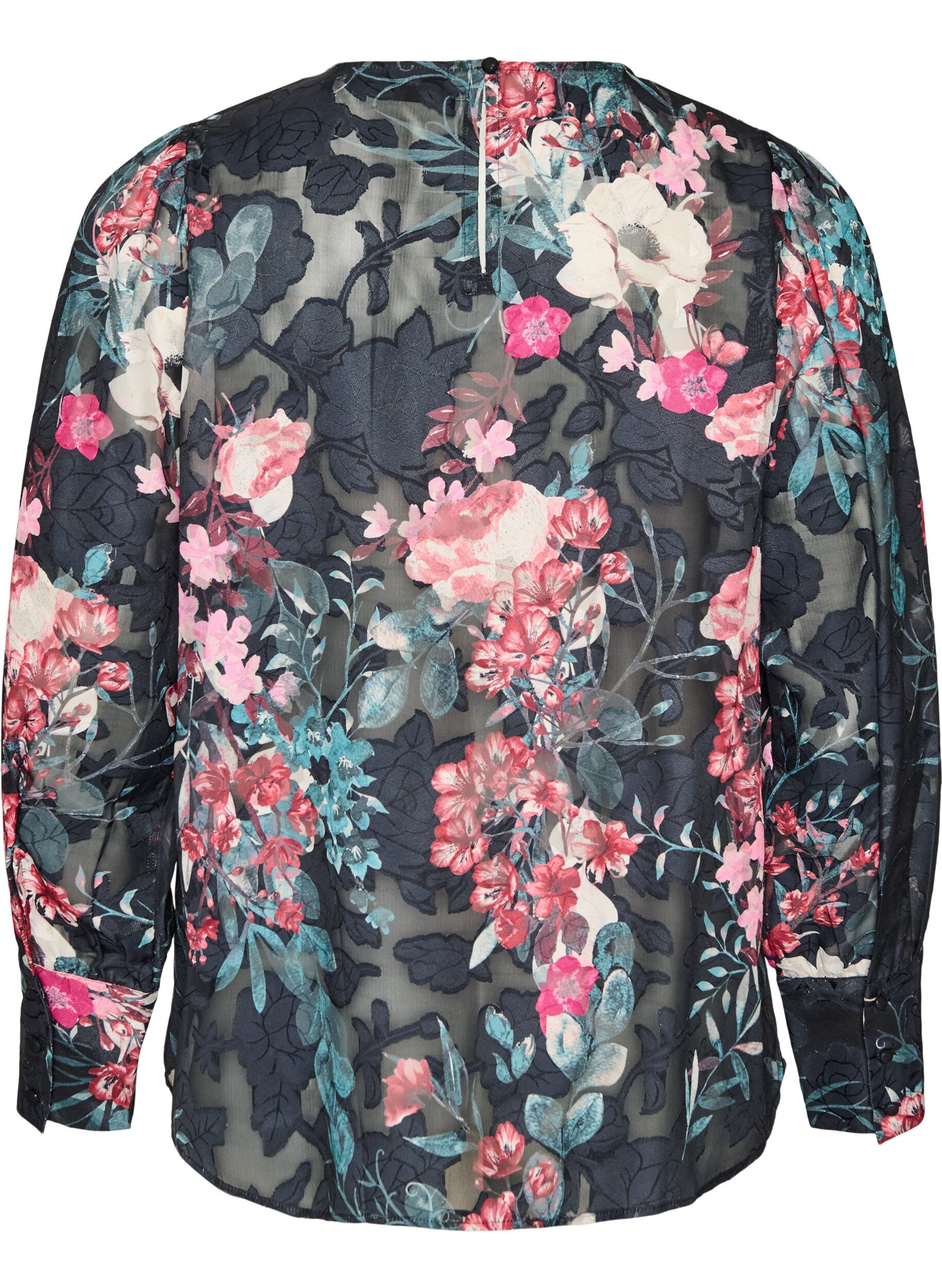 ZizzifashionFloral blouse with woven texture, Black, Packshot image number 1