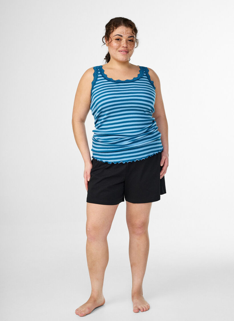 Striped top with a ribbed texture and a lace trim, Blue, Model image number 1