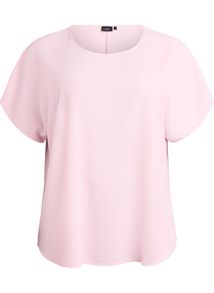 Blouse with short sleeves and a round neckline, Pink, Packshot image number 0