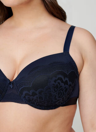 Lace Alma bra with underwiring, Navy Blazer, Model image number 2