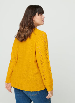 Knitted blouse with a feminine pattern, Mineral Yellow, Model image number 1