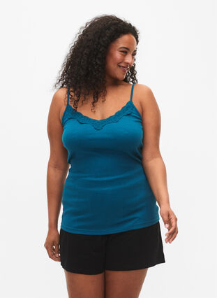2-pack night tops in rib, Black/Blue Coral, Model image number 0