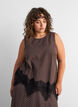 Checked top with asymmetric lace trim, Brown, Model image number 0