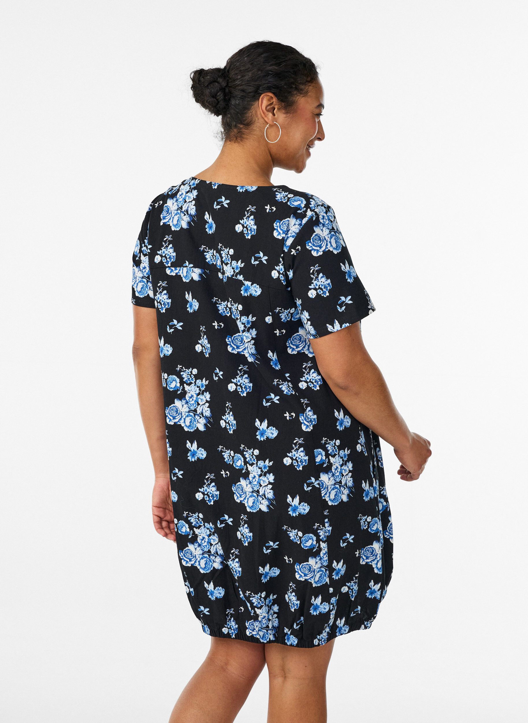 Zizzifashion Short-sleeved cotton dress with print, Black, Model image number 2