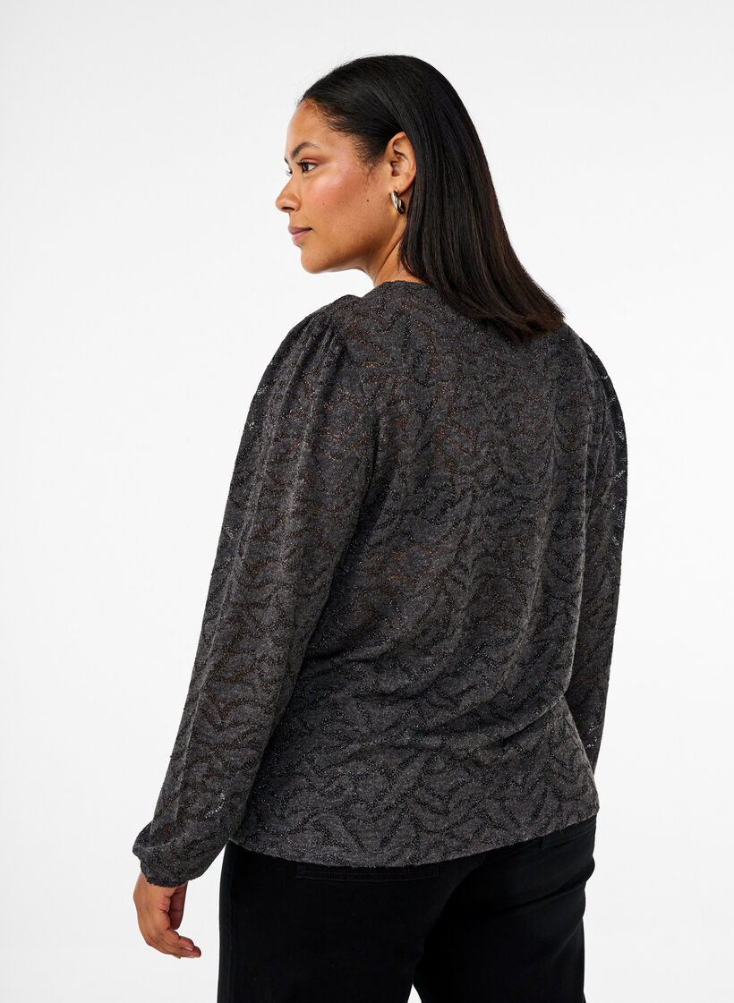 Long-sleeved blouse with glitter and pattern, Grey, Model image number 2