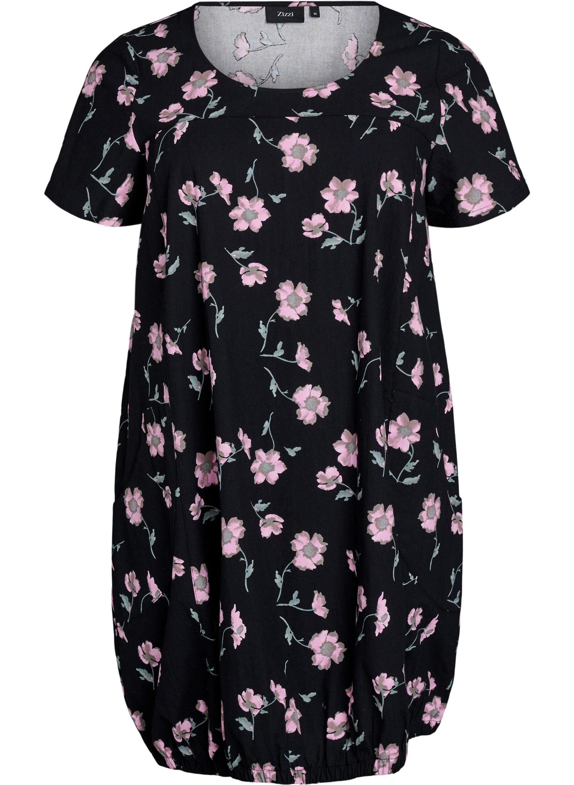 ZizzifashionShort-sleeved cotton dress with print, Black, Packshot image number 0