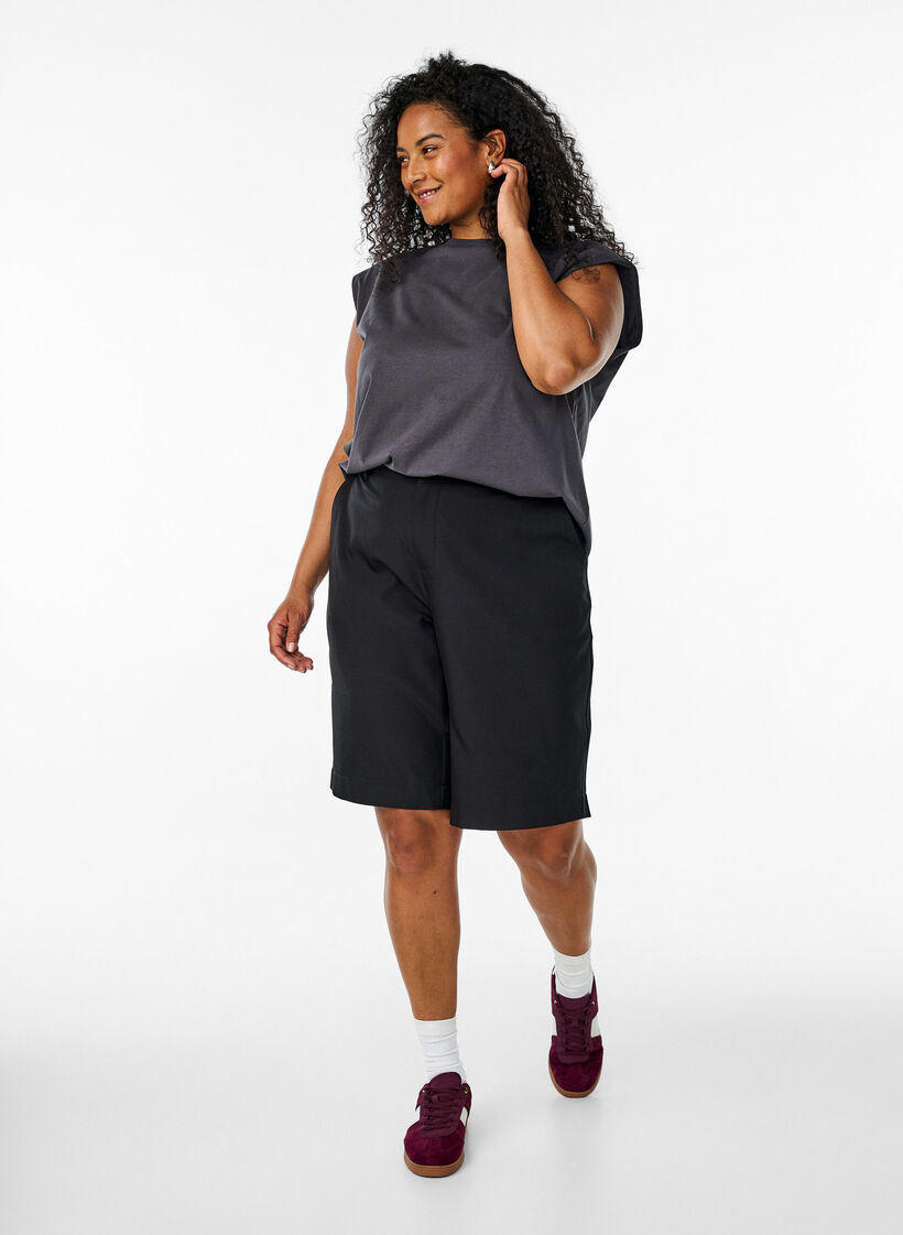 Sleeveless jersey blouse with shoulder pads, Dark Grey, Model image number 1