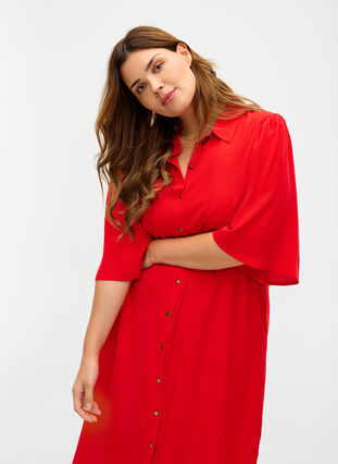 Shirt dress with 3/4 sleeves, Fiery Red, Model image number 1