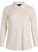 Polo shirt in soft rib with long sleeves, Beige, Packshot image number 0