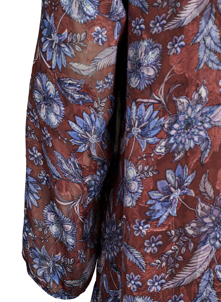 Midi dress with floral print and ruffle hem, Brown, Packshot image number 3
