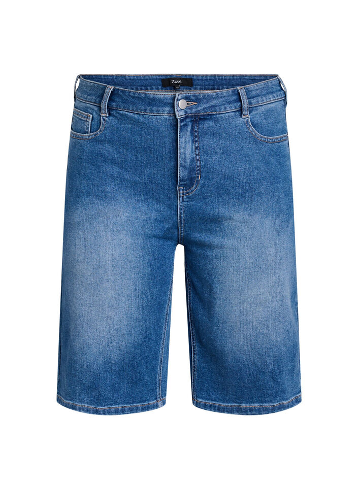 High-waisted denim Bermuda shorts, Light Blue, Packshot image number 0