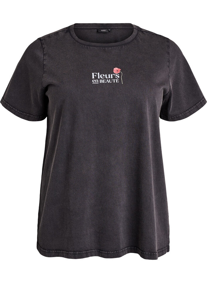 Cotton T-shirt with front and back print, Dark Grey, Packshot image number 0