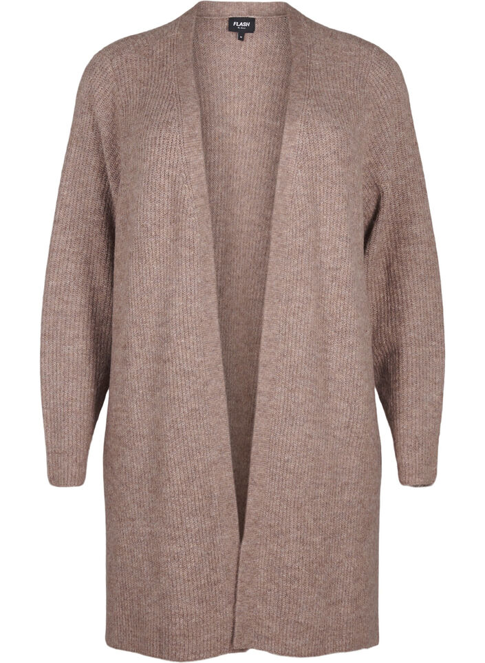 FLASH - Ribbed cardigan with slits, Brown Lentil Melange, Packshot image number 0