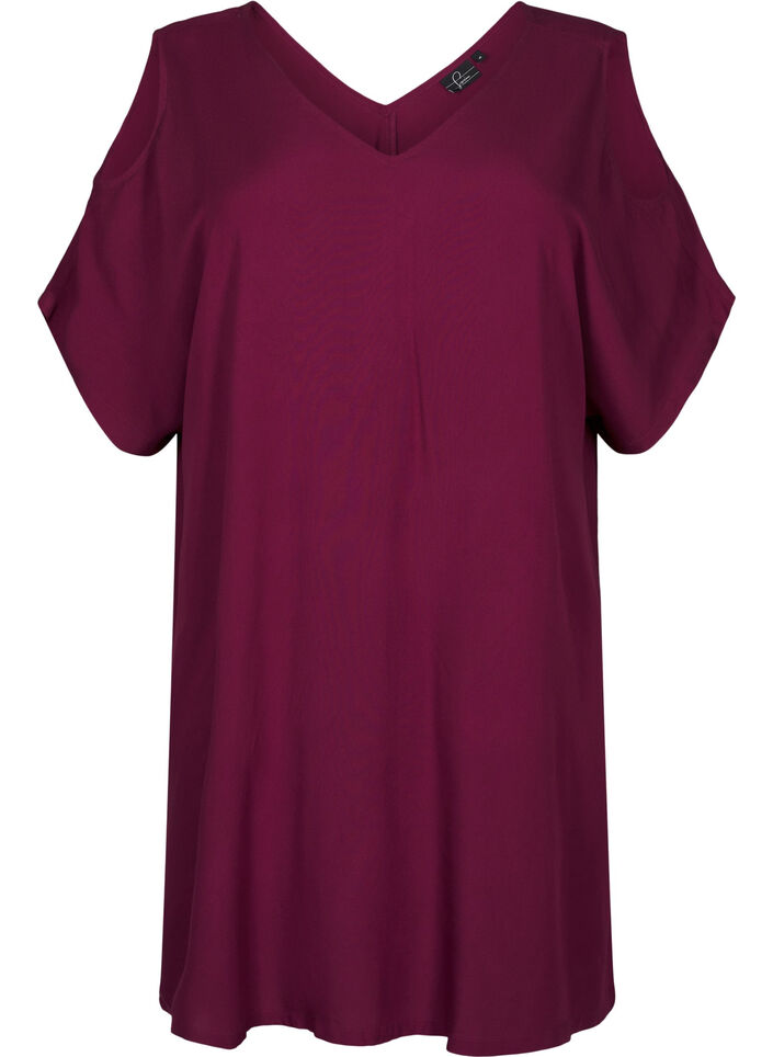 Beach dress in viscose with shoulder detail, Red, Packshot image number 0