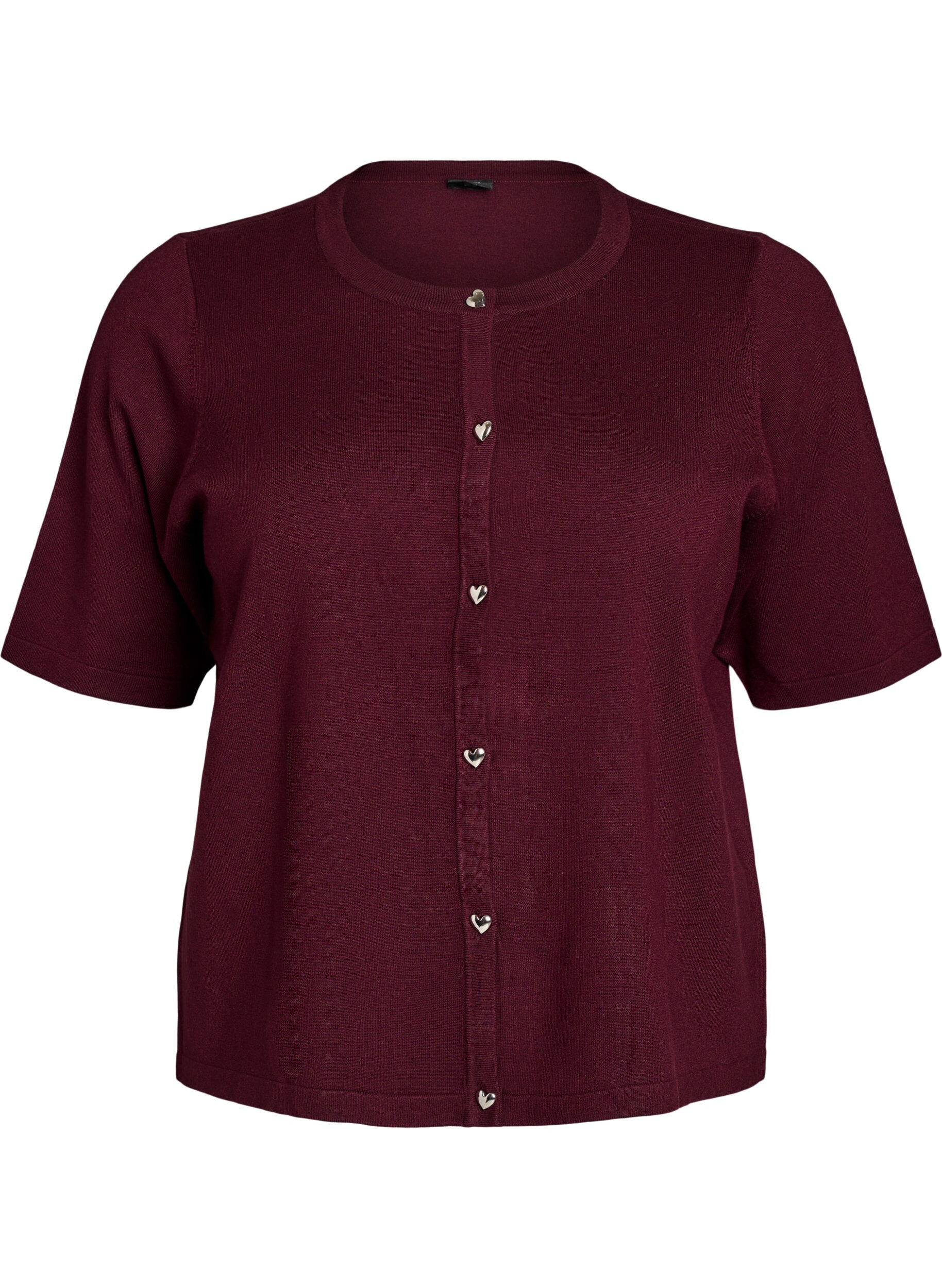 ZizzifashionKnit cardigan with heart buttons and short sleeves, Red, Packshot image number 0