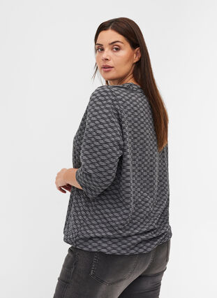 3/4 sleeve blouse with textured pattern, Black, Model image number 1