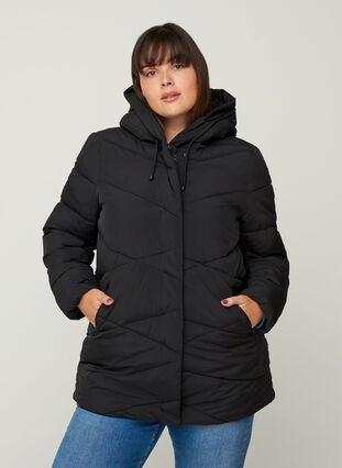 Wind proof hooded jacket with pockets, Black, Model image number 0