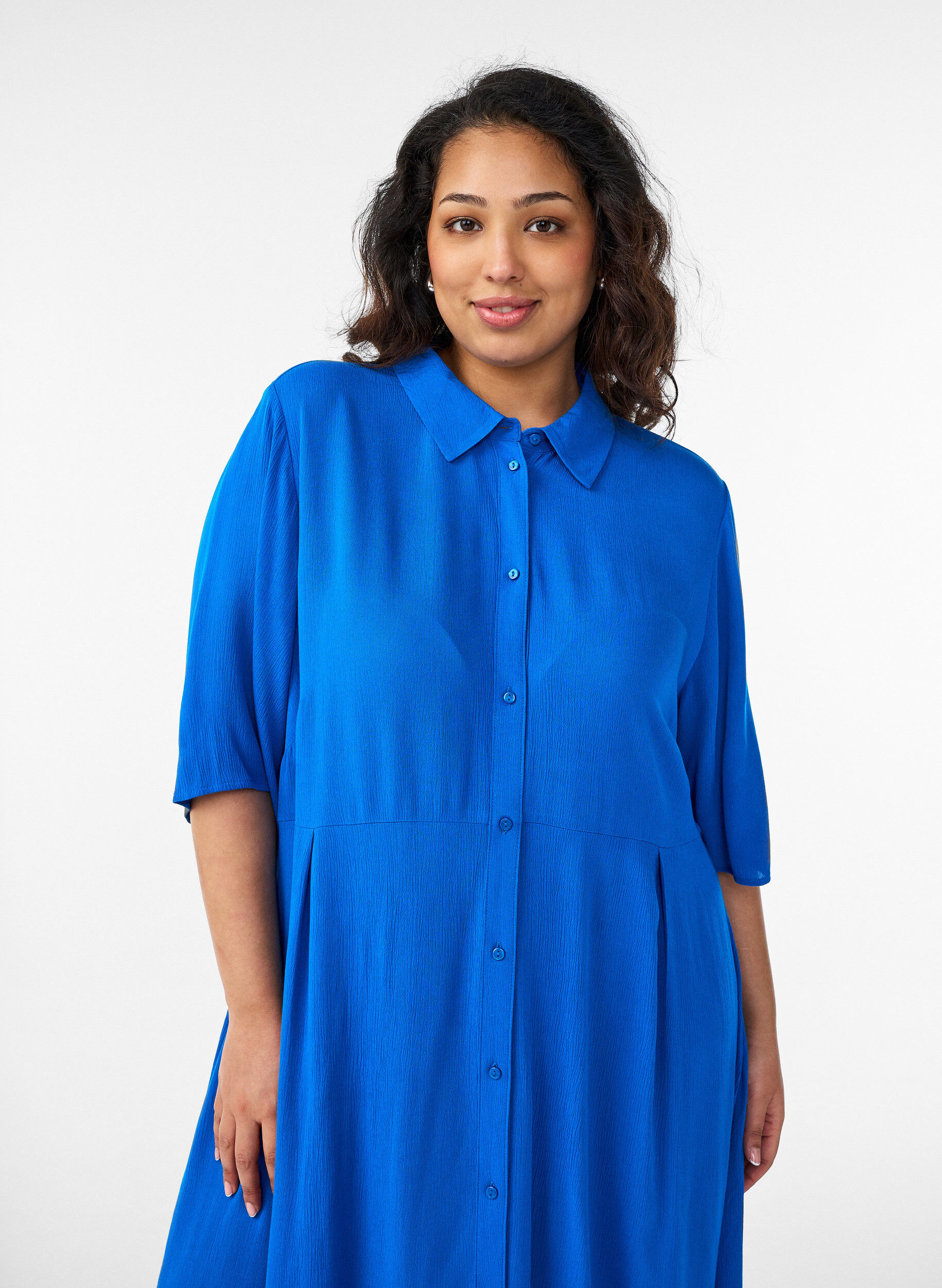 Zizzifashion Midi shirt dress with short sleeves, Blue, Model image number 2