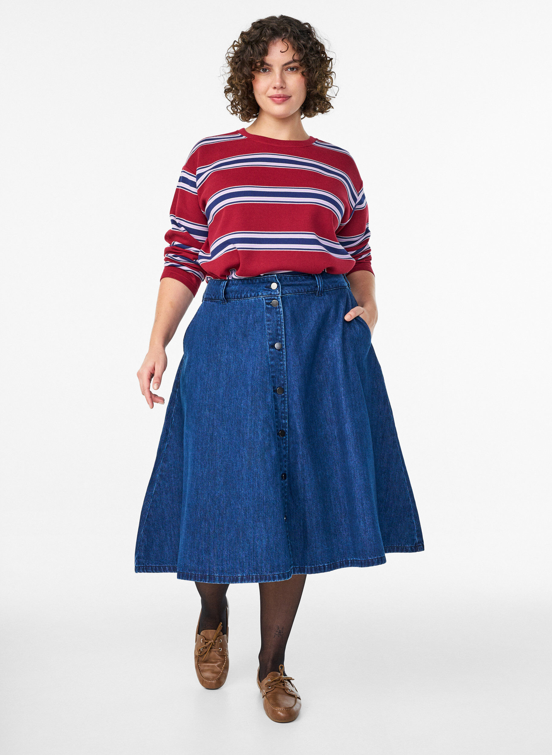 Zizzifashion Jersey blouse with wide stripes, Red, Model image number 1