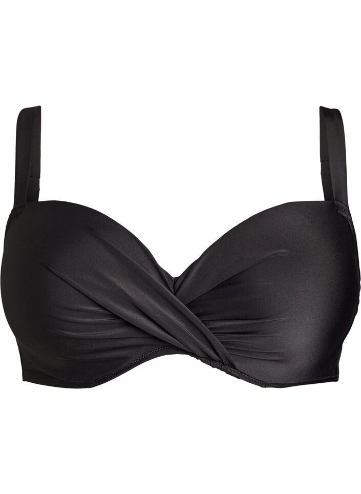 Bikini top with underwire and draping, Black, Packshot image number 0