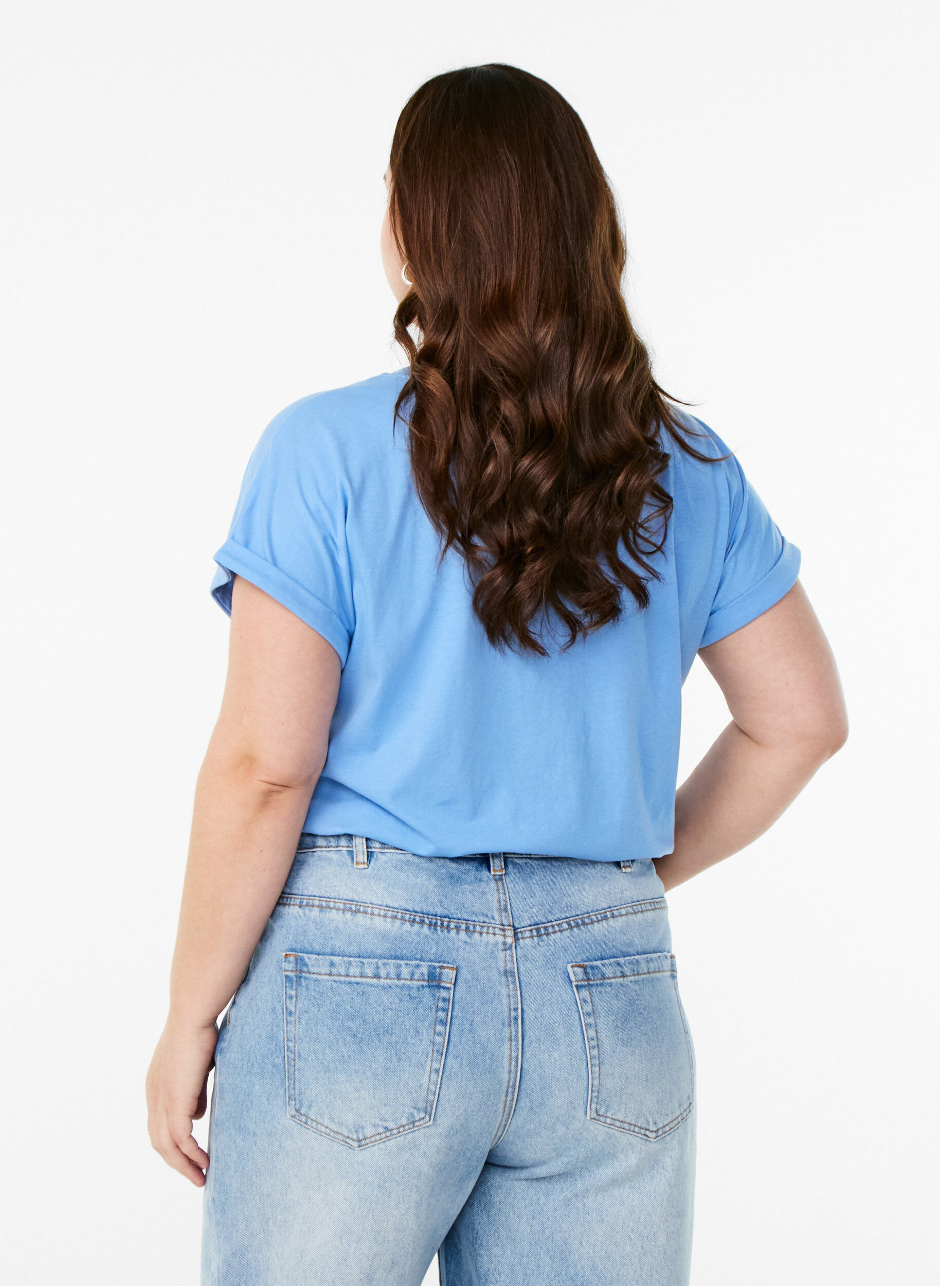 ZizzifashionShort sleeve cotton blend T-shirt, Light Blue, Model image number 2