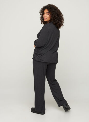 Loose trousers made from ribbed material, Dark Grey Melange, Model image number 0