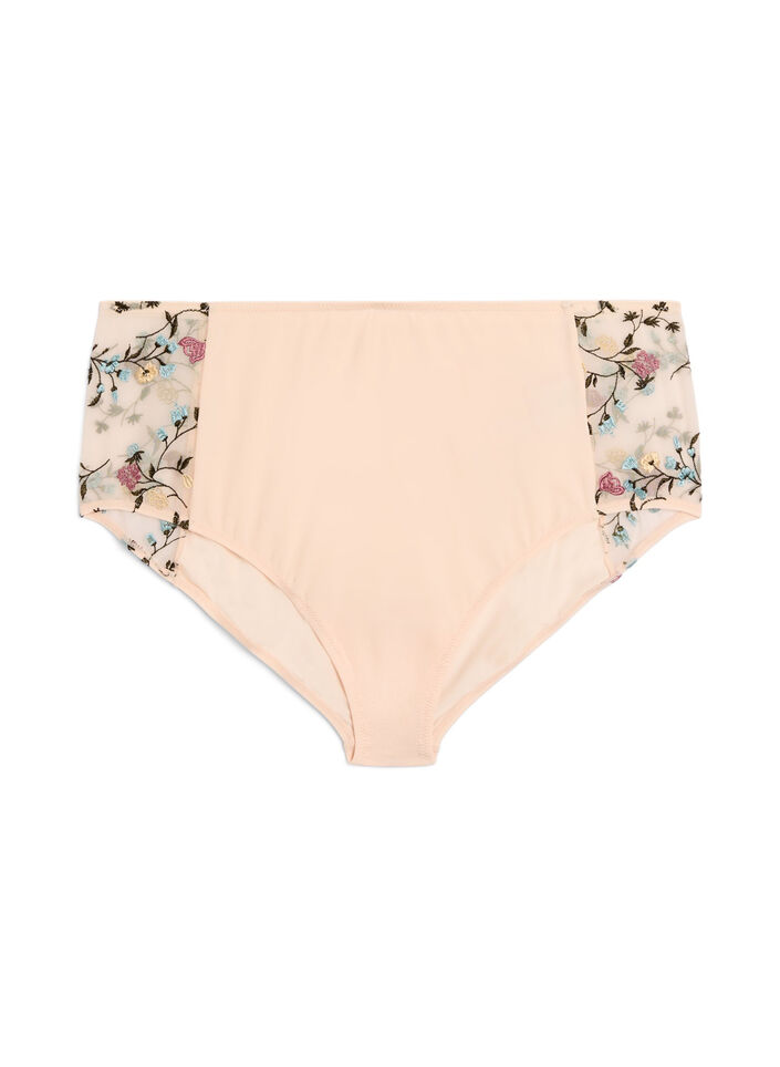 Microfibre panties with embroidered floral details, Rose, Packshot image number 0