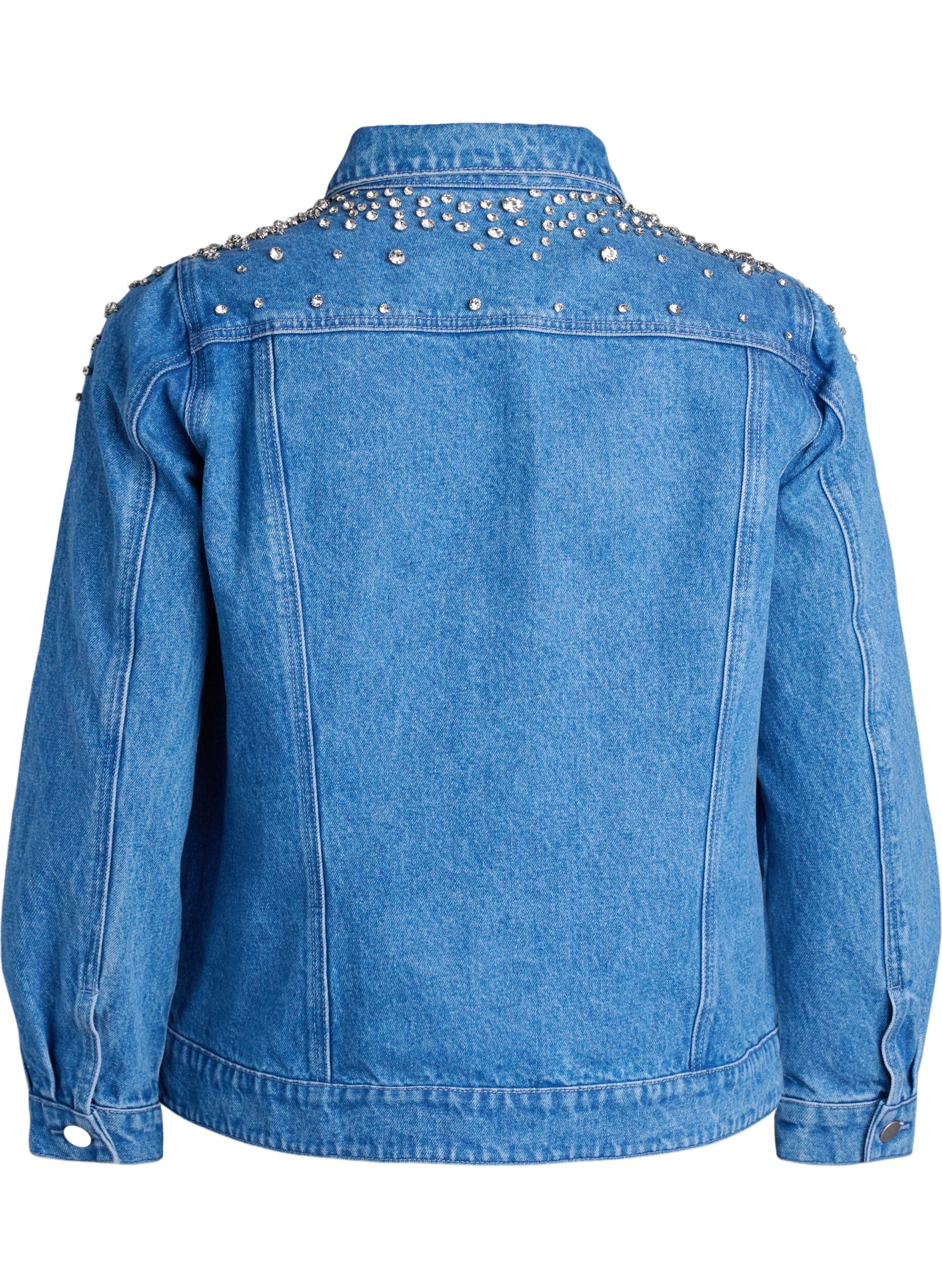 Zizzifashion Denim jacket with rhinestones, Blue, Packshot image number 1
