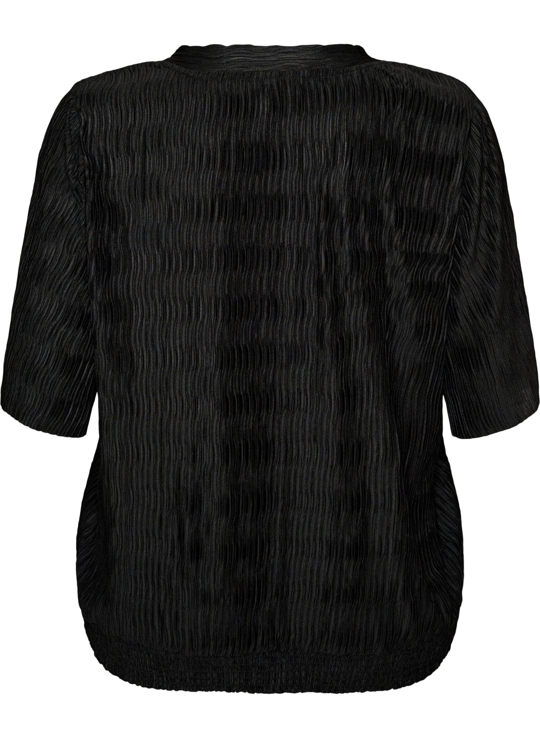ZizzifashionBlouse with wavy texture and balloon shape, Black, Packshot image number 1