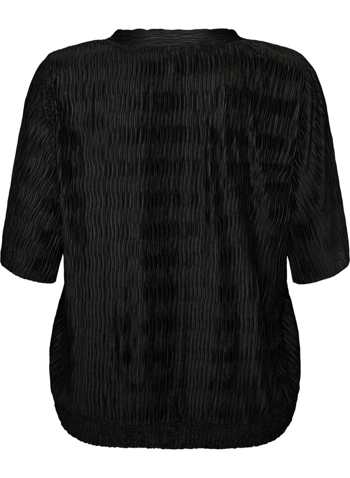 Blouse with wavy texture and balloon shape, Black, Packshot image number 1