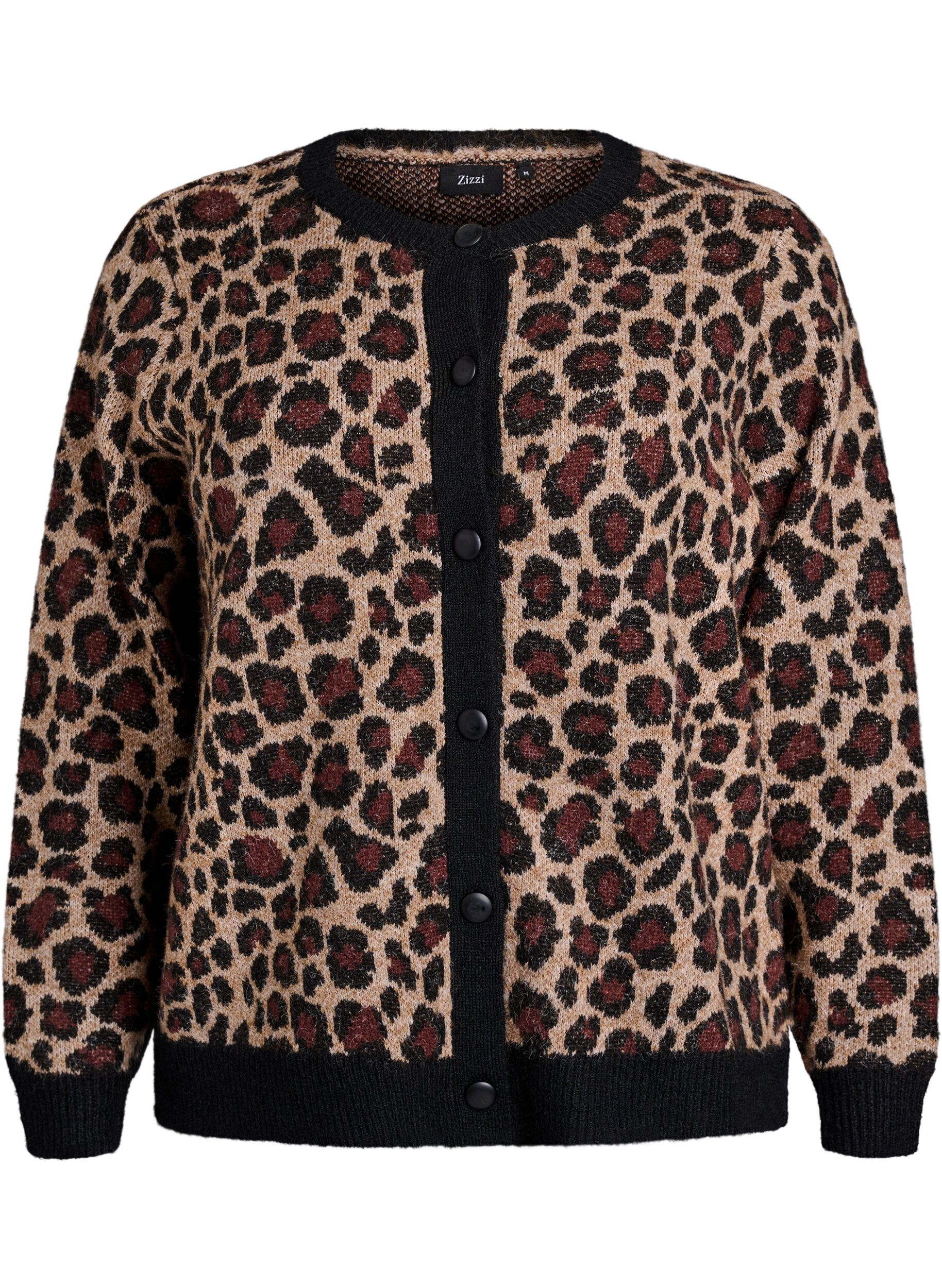 Cardigan with leopard pattern and contrast trim
